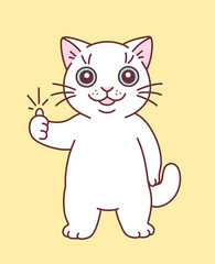 Cute white cat makes thumb up vector illustration. Cute cats series.