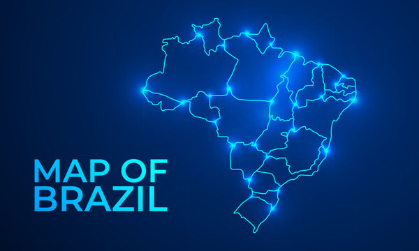 Brazil map in vibrant low poly style, modern geometric design perfect for creative projects.	