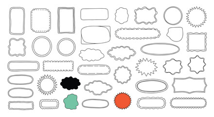 Collection of diverse hand drawn decorative border shapes and frames for creative design projects