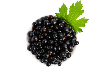 Black currants in bowl – top view, isolated on transparent background, PNG