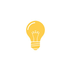 Simple yellow lightbulb icon with a curly filament Flat design graphic for ideas and innovation.