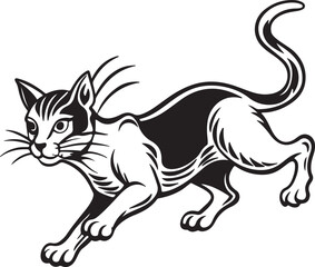 Fototapeta premium Dynamic vector illustration of a cat in mid action captured in a striking silhouette style perfect for energetic designs