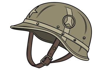 Fototapeta premium military helmet, military-style headgear, olive drab color, retro design, vintage style, protective gear, rugged and durable appearance, classic military aesthetic, sturdy construction, metallic ac