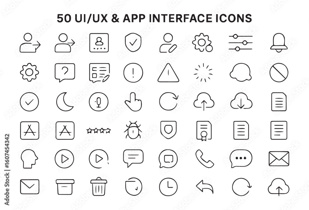 Fototapete Collection of Outline Icons for Web and App Interface