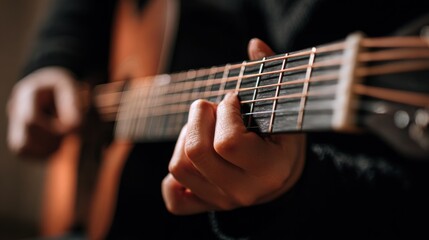 Obraz premium Close-up of hands playing acoustic guitar (3)