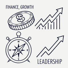 &ldquo;Finance and Growth Vector Icons &ndash; Compass, Coins, Graphs, Arrows&rdquo;