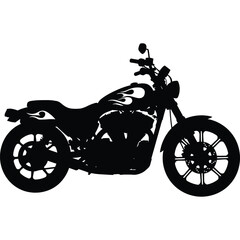 Fototapeta premium Fiery Flame Motorcycle Silhouette, Classic Chopper Design, Black Bike Graphic