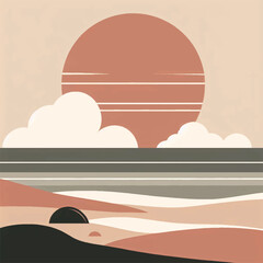 Minimalist Sunset Beach in Muted Earth Tones with Copy Space