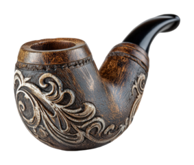 Artisan carved wooden pipe with elegant design still life isolated on transparent background