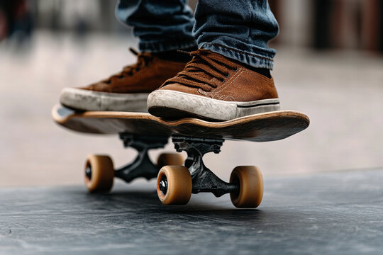 Skateboarder performing tricks at urban skatepark in daylight