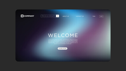 Modern website landing page with welcome message for tech startup and sleek design