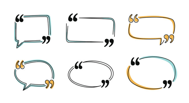 Collection of hand drawn speech bubbles and quotation marks for design projects
