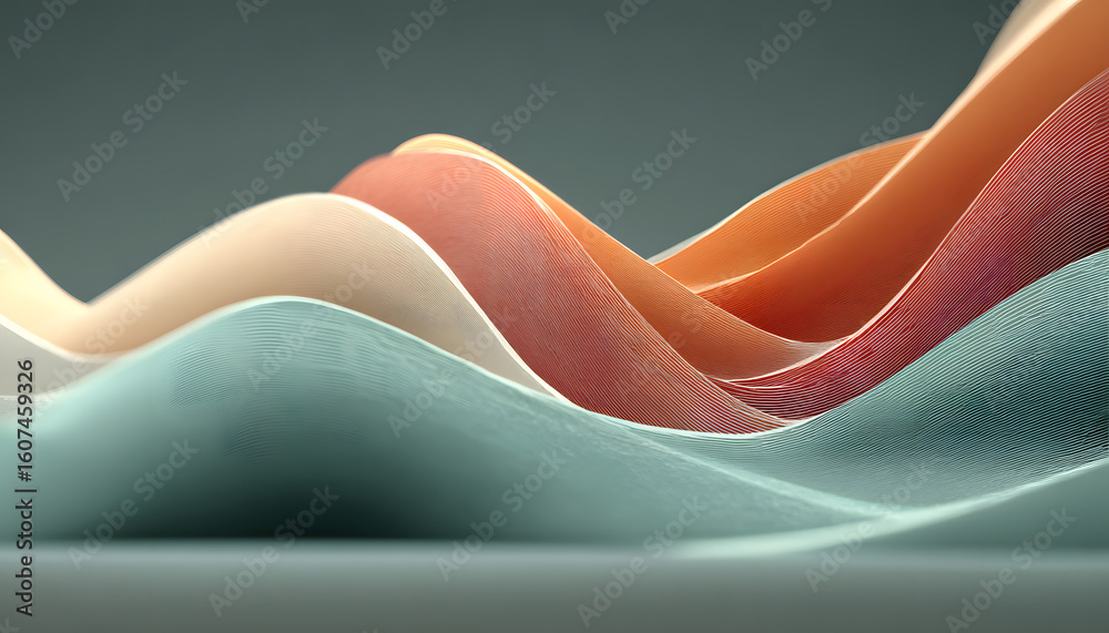 Poster undulating waves on a subtle gradient background with layered abstract stripes, background, modern, 