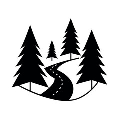 Hiking Trail with Pine Trees Icon Vector Illustration