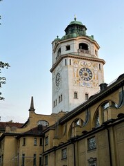 Historic Clock Tower in Munich, Germany