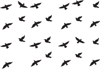 Fototapeta premium Elegant Flight Seamless Pattern Black Silhouettes of Birds Gracefully Soaring Against a White Backdrop a Symbol of Freedom