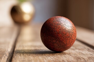 Fototapeta premium Textured Sphere on Wooden Surface.