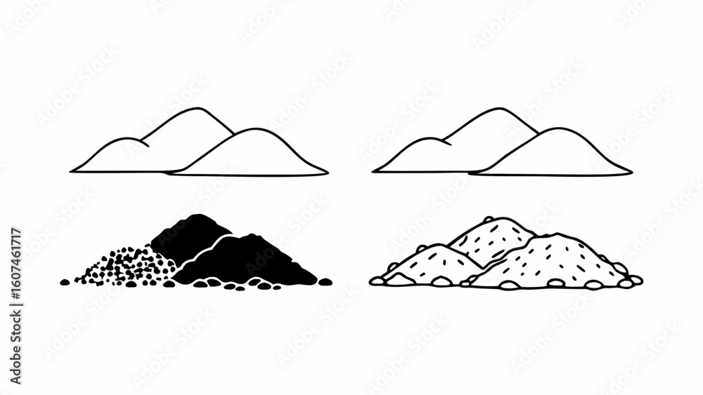 Poster illustration showing four piles of different materials with varying textures and line styles created
