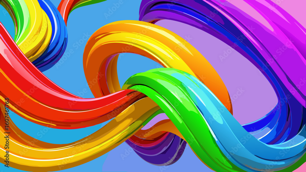 Poster colorful glossy tubes intertwining against a vibrant background creating a dynamic abstract design c