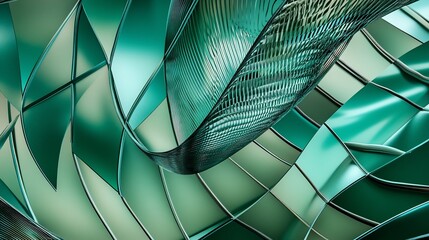 Abstract Teal Green Architectural Design:  Curved Glass and Metallic Panels