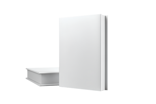 3D White Hardcover Book Mockup with Front and Spine View, Minimal Layout, Transparent Background