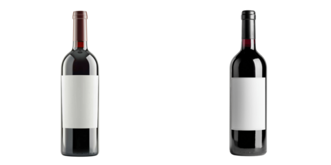Set of wine bottle with front of blank label isolated on a transparent background