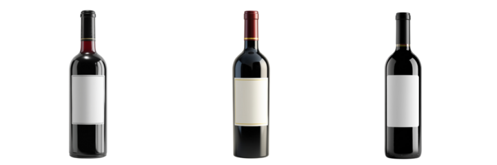 Set of Elegant wine bottle with blank label isolated on a transparent background