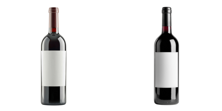 Set of wine bottle with front of blank label isolated on a transparent background