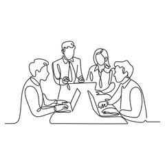 One continuous line drawing of Business people are discussing and presenting their business in front of their clients. Business people activity in simple continuous line style concept design vector.