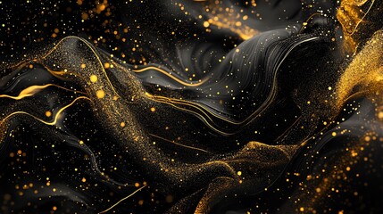 Abstract Black and Gold Swirls: A Luxurious Digital Art Piece