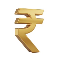 Golden Indian Rupee symbol isolated on white background