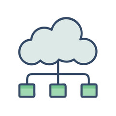 Cloud network diagram with three connected rectangular boxes
