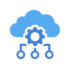 Blue cloud network diagram icon on black backdrop