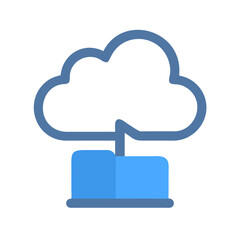 Blue flat cloud connected to database server icon
