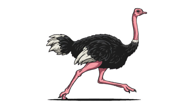 An ostrich sprinting, vector tall bird style, white background