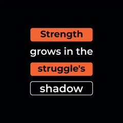 Minimalist Motivational Poster — Strength Grows in the Struggle’s Shadow, Black Background