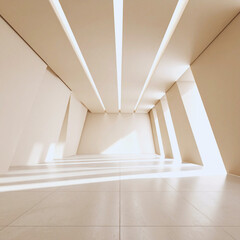 Monochrome Geometric Studio Space with Abstract Walls and Light Cutouts