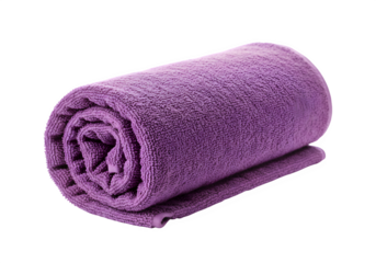 Soft purple towel rolled neatly, clean and fresh, isolated on white or transparent background. PNG, for spa or relaxation themes.