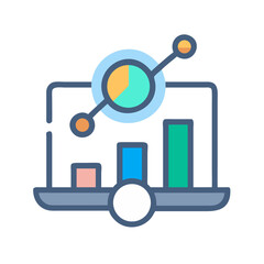 Laptop screen with bar chart and analysis elements