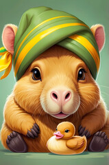  Cover Süßes Capybara mit Handtuch und Badeente