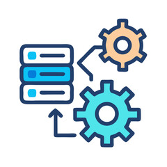 Database and gears in automated process flat style icon