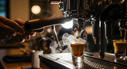 Close-up of espresso pouring from coffee machine