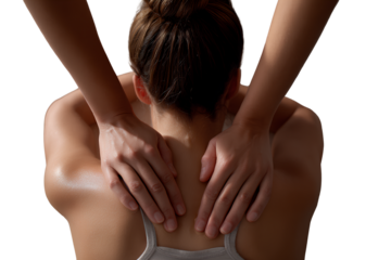 Minimalist Spa Scene of Woman Receiving Massage, Bare Back Visible, Top Angle, Transparent PNG