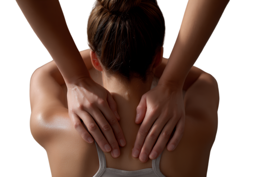 Minimalist Spa Scene of Woman Receiving Massage, Bare Back Visible, Top Angle, Transparent PNG