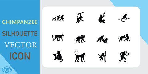 Chimpanzee Silhouette Vector Icons Evolution, Play, and Action