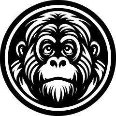 Fototapeta premium Minimalist black and white orangutan icon with clean lines. Modern, scalable design perfect for logos, stickers, or digital use.