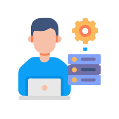Flat design of a data engineer configuring server settings