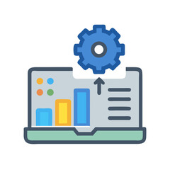 Laptop with data graph and gear for development tools