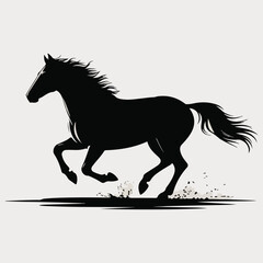 Black horse silhouette illustration running with strength and speed animal artwork design elegant vector image equine background graphic art