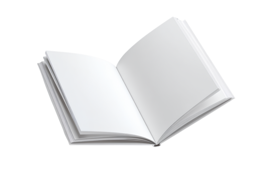 Open White Book Cover Mockup with Floating Front and Back Panels, Template Design, Transparent PNG